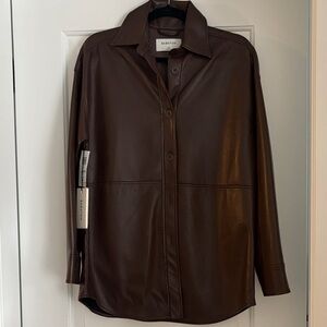 Babaton Dark Brown Leather shirt jacket